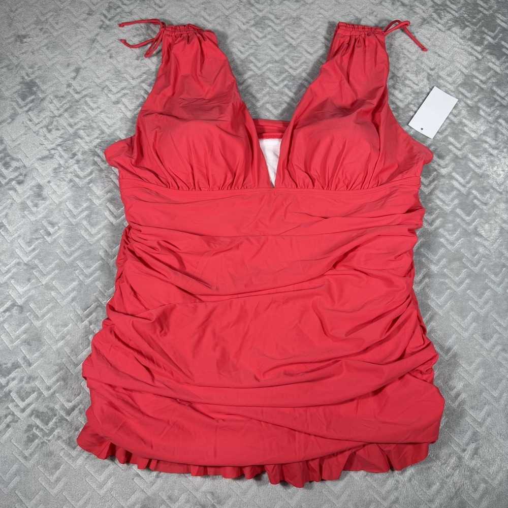 New Meet.Curve Plus Size One Piece Red Swimsuit 4XL Red Ruched Tummy Control